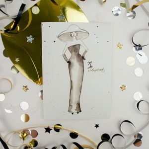 Steinbock  (22.12. – 20.01.) • Illustrierte Geburtstagskarte für Fashionistas, Gift Card