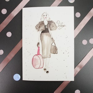 Waage (24.09. – 23.10.) • Illustrierte Geburtstagskarte für Fashionistas, Gift Card