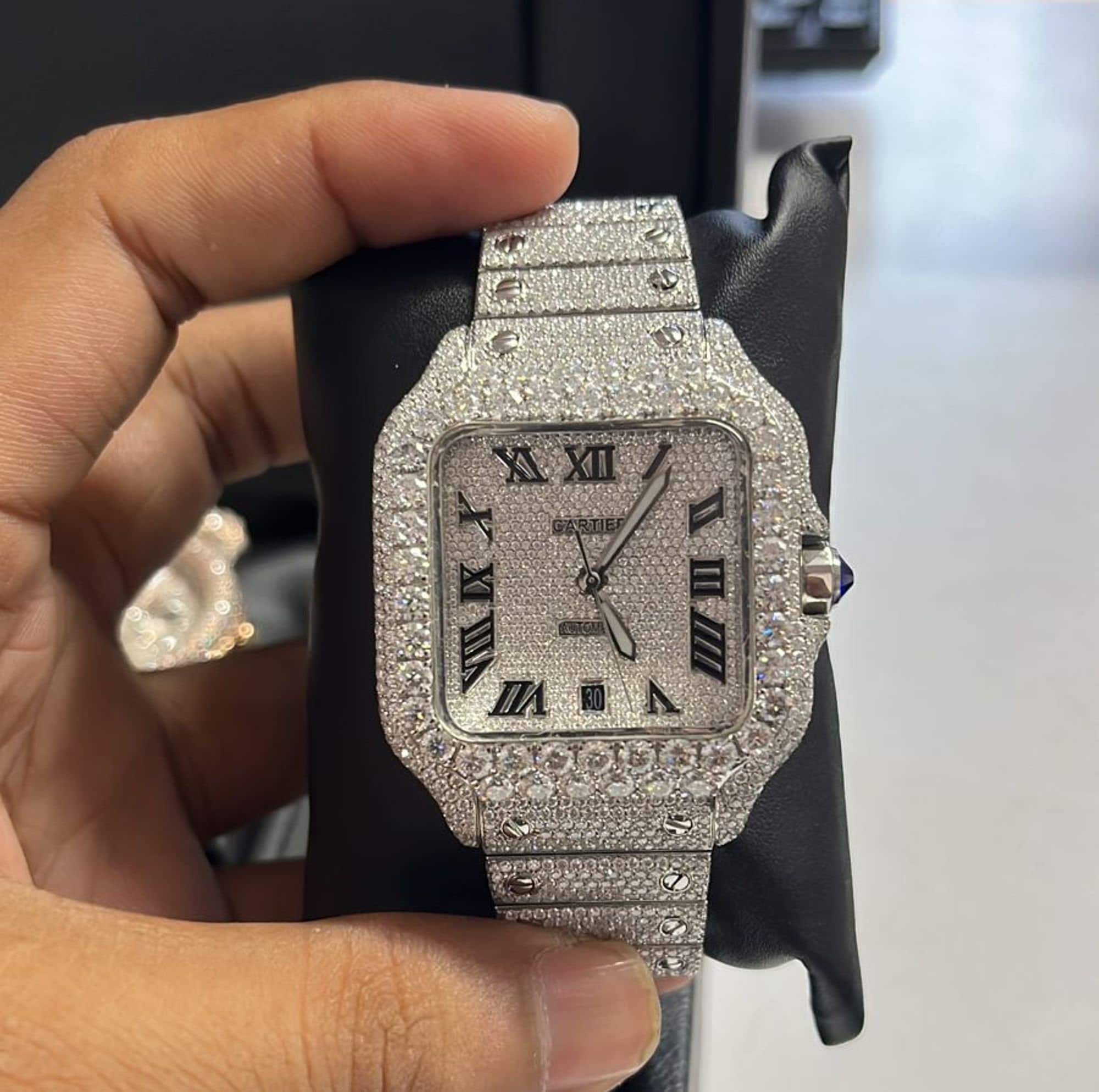 cartier santos watch iced out