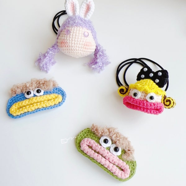 Handmade Crochet Hair Clips Hair Tie Toddler Cute Elastic ponytail Hair Accessories GIFT