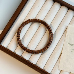 Unisex Wood Bracelet Minimalist Ebony Jujube Flat Bead Stacking Jewelry Watch Companion Everyday Aesthetic Gift for Him Her Couples