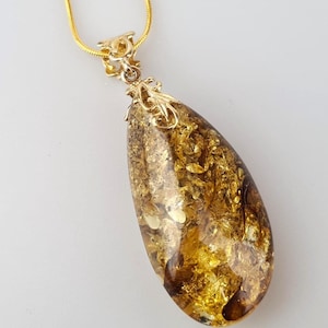 Green Amber Pendant, Handmade of Natural Baltic Amber, Green Brown Amber, Lithuanian Amber Jewelry, Gift for Her, Silver Gold Plated Pendant