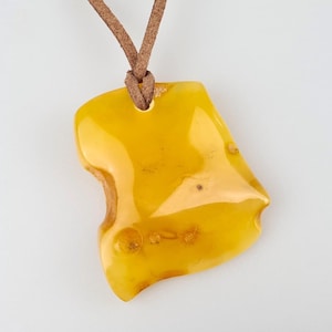 White Amber Pendant Amulet, Handmade Rare Jewelry, Yellow Baltic Amber Cabochon, Raw Amber Pendant, Pendant of Gemstone, Lithuanian Jewelry