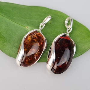 Cognac Amber Pendant, Brown Natural Baltic Amber, Handcrafted Jewelry of Gemstone, Amber Pendant, Cognac Baltic Amber, Silver and Amber Gift