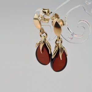 Stud in Earrings, Classy Amber and Gold Earrings, Elegant Cognac Natural Baltic Amber, Hanging Handcrafted Amber Earrings, Gift for Women