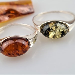 Brown Amber Ring, Green Amber Ring, Classy Oval Shape Amber Ring, Sterling Silver 925, Cognac Amber Ring, Handcrafted Ring, Gift for Her