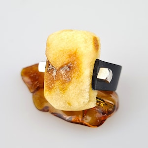 Raw Amber Ring, Adjustable Rubber Ring, Natural Baltic Amber, Lithuanian Handmade Rare Amber Ring, Unique Amber Jewelry Gift for Her and Him