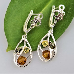 Silver Earring, Amber Earrings, Lever Back Amber Earrings, Natural Baltic Amber Dangles, Summer Style Earrings, Silver Earrings for Women&#39;s