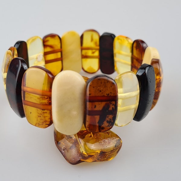 Amber multi color bracelet, Baltic amber raw stone bracelet, Real gemstone handmade bracelet