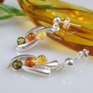 Stud in Earrings, Amber Stud, Modern Handcrafted Rare Earrings, Unique Modern Elegant Studs, Gift for Women, 925 Sterling Silver Jewelry