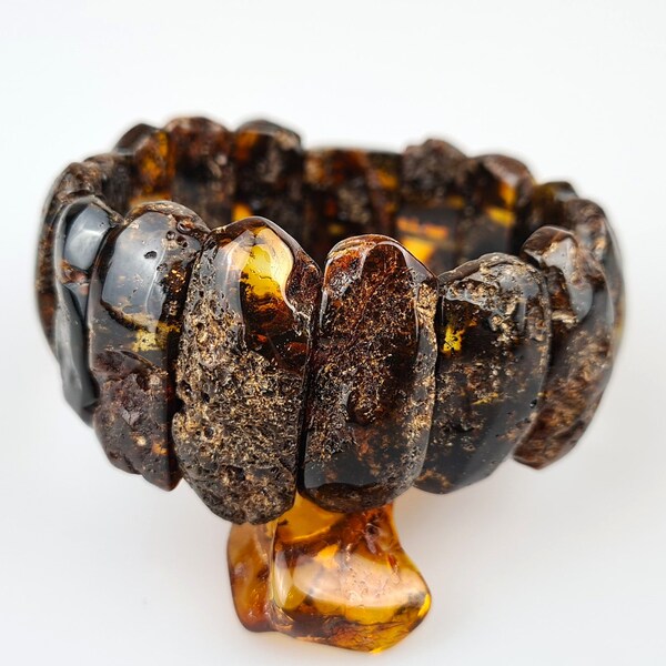 Massive Raw bracelet, Handmade big extravagantic bracelet, Green Baltic Amber, Natural Stone gift