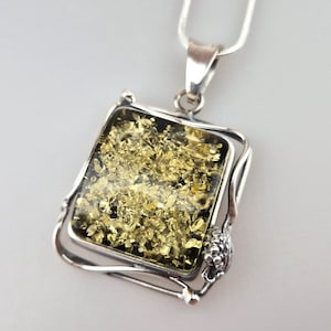 Green Natural Amber Pendant, Handmade Amber and Silver 925, Pendant of Green Amber, Handmade Silver and Amber Pendant, Lithuanian Amber Gift