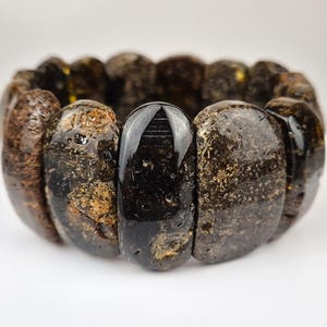 Raw Dark Baltic Amber Bracelet: Handmade Gemstone Crystal Armband