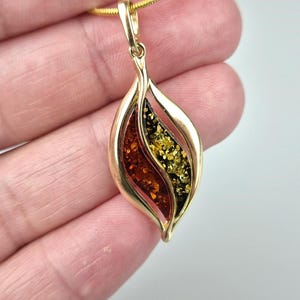 Amber Pendant, Multi Colour Leaf Pendant, Sterling Silver and Gold Plated, Genuine Baltic Amber Pendant for Woman, Lithuanian Amber Jewelry