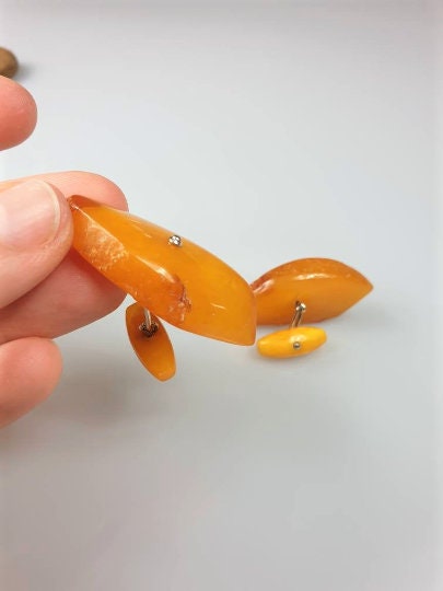 Boutons De Manchette En Or 9 Carats Avec Ambre Baltique - Caramel, Fabrication Italienne, Main