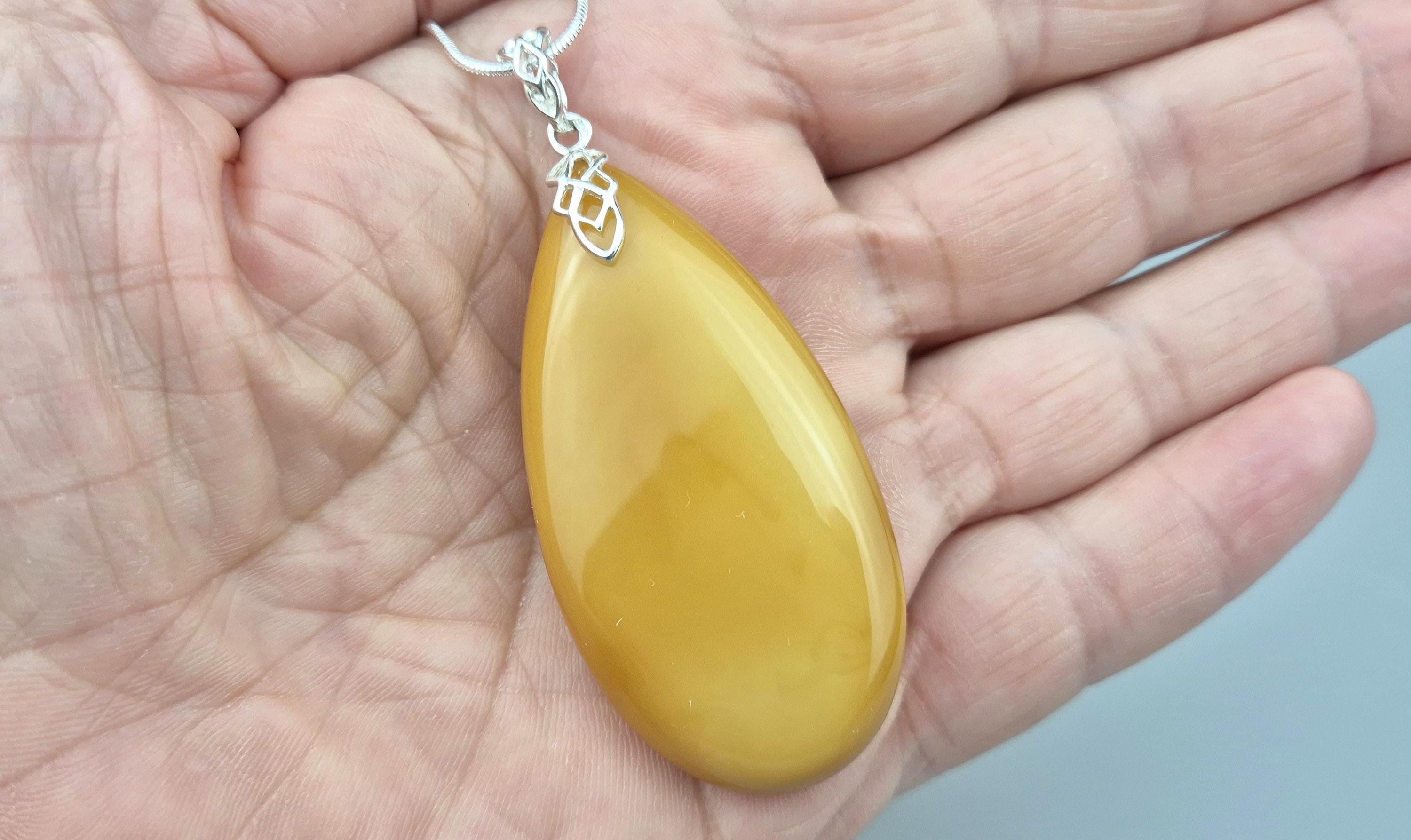 Pendentif En Ambre Larme Et Argent Sterling 925 Vintage - 2,1 Pouces - Bijou Fait Main