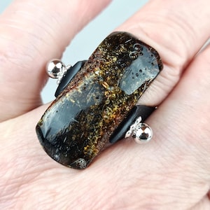Raw Amber Ring, Green Baltic Amber, Adjustable Unisex Ruber Ring, Handmade Amber Ring, Unique Amber Gift for Her and Him, Lithuanian Jewelry