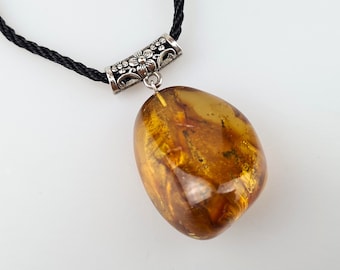 Pendentif Ambre Larme En Argent 925 (vintage) - Fait Main, Longueur 2,1 Pouces, Occasion