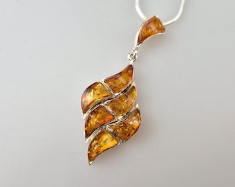 Handcrafted Cognac Baltic Amber Pendant: Sterling Silver Gemstone