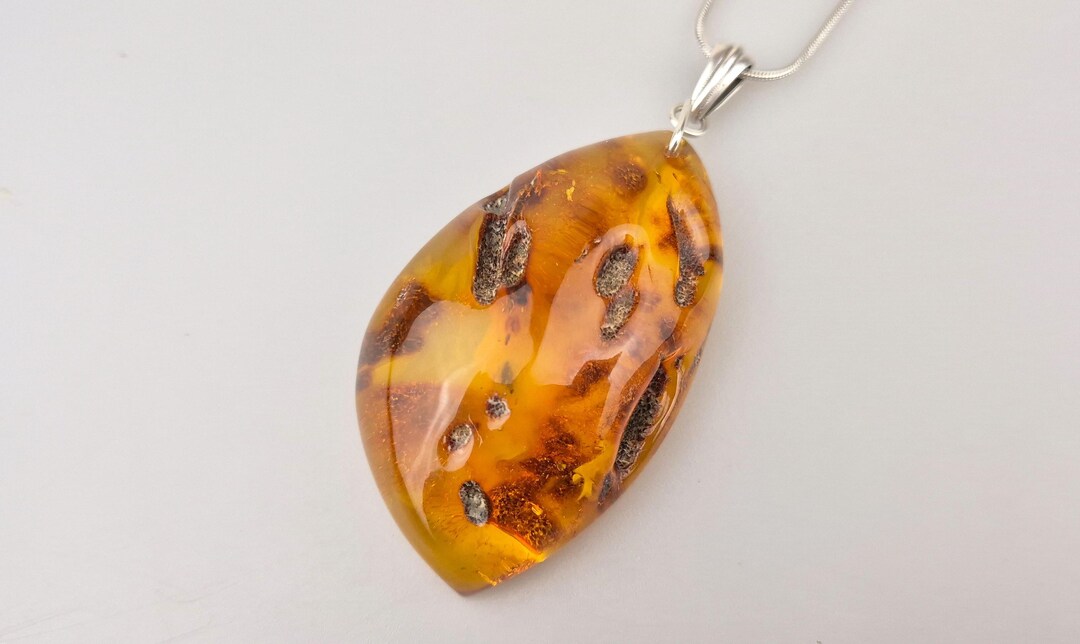 Handmade Baltic Amber Pendant: Natural Shape Gemstone & Sterling Silver ...