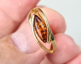 Handcrafted Cognac Baltic Amber Ring: Gold Plated Sterling Silver