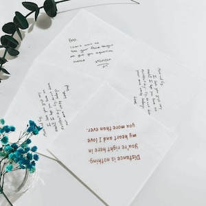 Cocktailservietten handgeschriebene Notizen, personalisierte handgeschriebene Servietten, Liebesnotizpapierservietten, Hochzeitsservietten, Handschriftservietten benutzerdefinierte