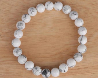 HOWLITE Bracelet Stretch Fit Handmade Crystal Gemstone 8mm men and women.