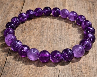 Bracciale in cristallo di ametista: pietra preziosa da 8 mm, pietra portafortuna di febbraio