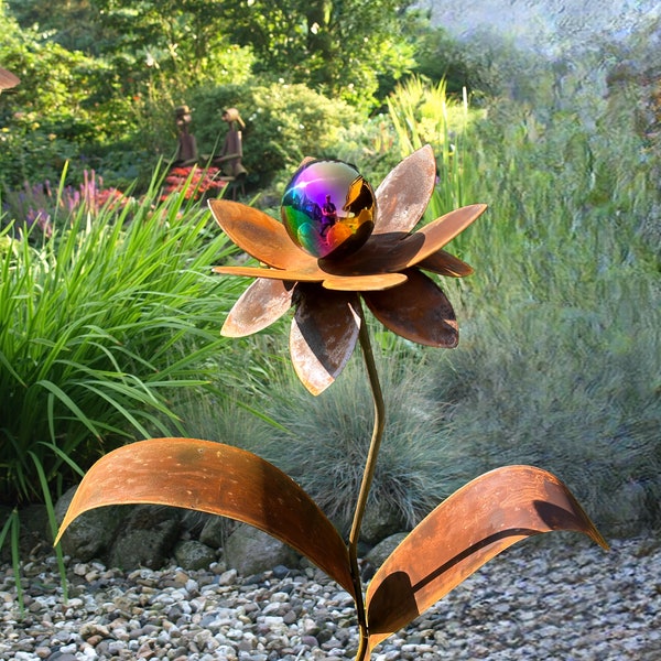 Wunderschöne Rostblume EMILY gross - Metallblume Edelrostblume Gartenstecker - einfach ins Beet stecken - handgefertigt! - ca. 120 groß
