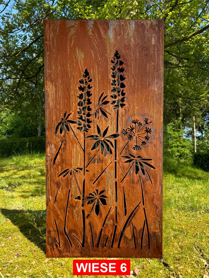 HINGUCKER Stelen WIESE NEU Motiv 6 Edelrost Hingucker Sichtschutz Gras mit Rahmen Erdspieße sehr stabil Rost Patina Edelrost