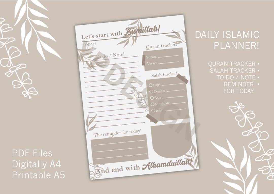 Islamic Daily Planner Reminder Customisable Daily Tracker Islamic