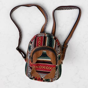 Mini Boho Crossbody Backpack Small Woven Vegan Leather Festival Bag