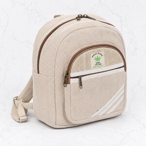 Mini Hemp Backpack | Natural Herringbone Canvas Rucksack | Eco Friendly Vegan Travel Bag