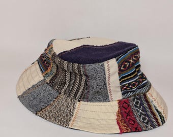 Unique Patchwork Hemp Bucket Hat | One of a Kind Festival Sun Hat | Bohemian Artisan Handmade | Vegan Fair Trade | 90s Streetwear Nepal Hat