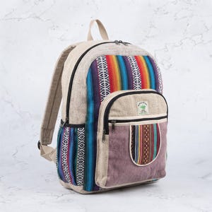 Mini hemp backpack for kids - toddler boho bag, small hippie rucksack, eco friendly preschool backpack, colorful vegan mini bag nepal