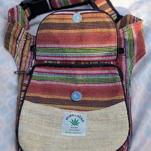 Boho waist bag - festival fanny pack, hippie bum bag, hemp hip pouch, travel money belt, vegan crossbody sling, patchwork nepal