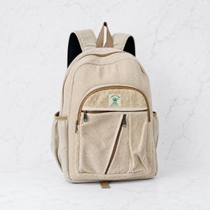 Minimalist Natural Hemp Backpack Beige Boho Travel Rucksack Bag