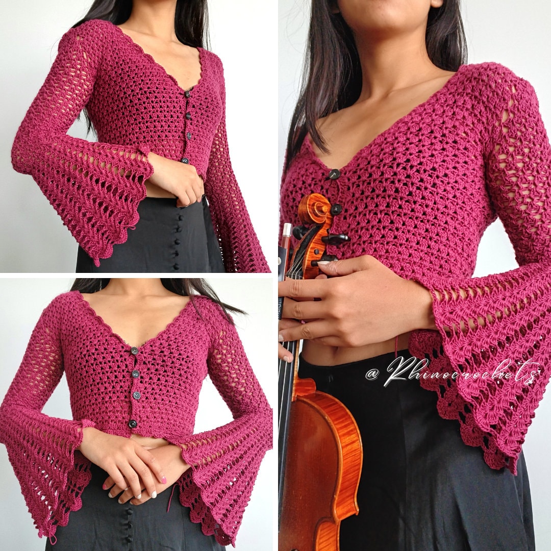 Crochet Cardigan (adagio) With Bell Sleeves Written PDF