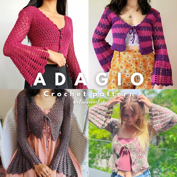 Crochet Cardigan (Adagio) with bell sleeves Written PDF Pattern / tutorial
