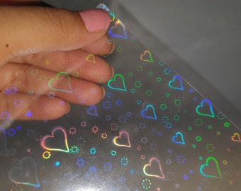 Lámina autoadhesiva transparente holográfica con forma de corazón, tamaño A4 - Adhesivo holográfico de vinilo