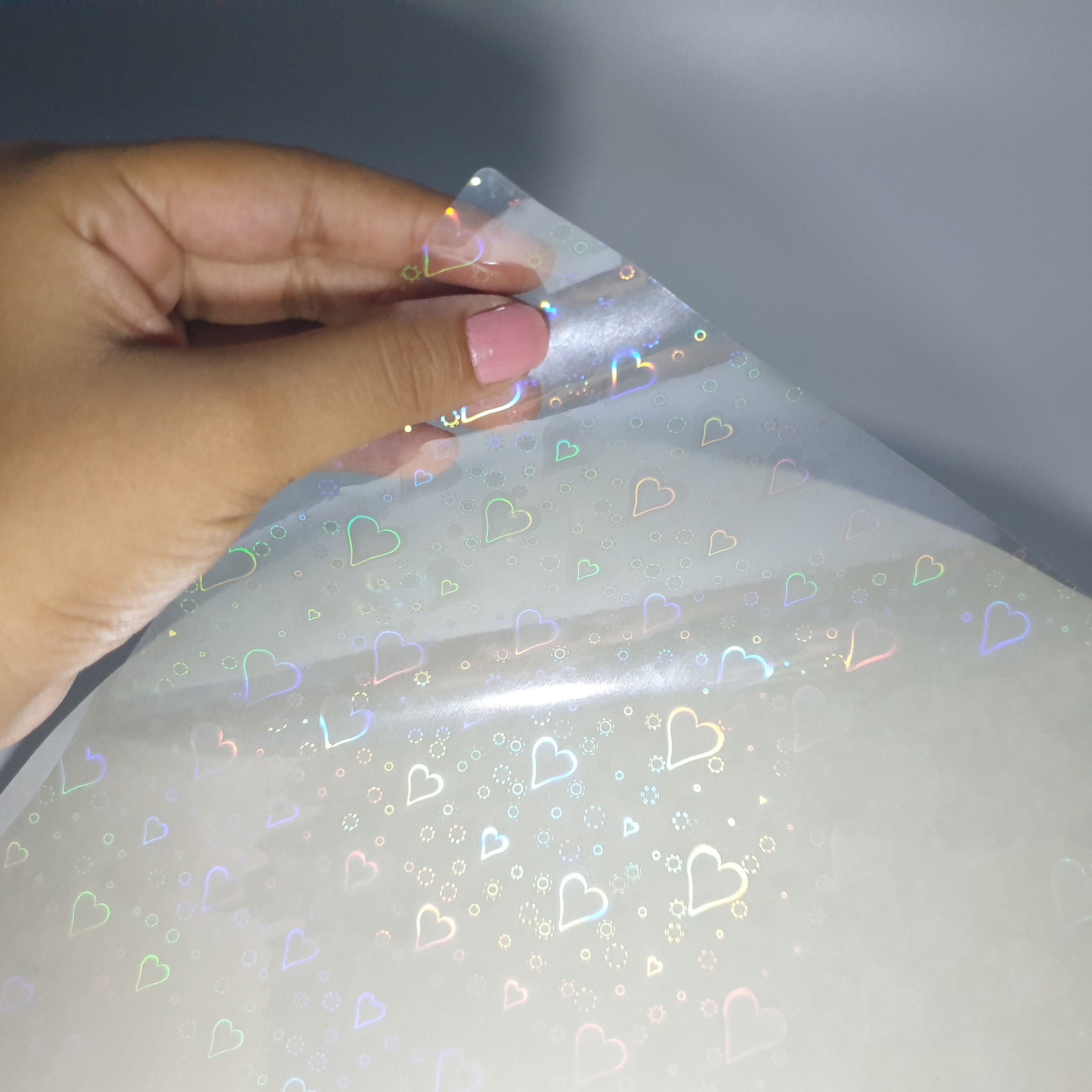 Hearts Holographic Transparent Self Adhesive Overlay Film A4 Sheet ...