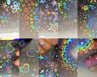 Ny 10-mönsters holografisk transparent självhäftande överläggsfilm A4-ark - vinylholografisk kalllamineringsfilm för klistermärken och etiketter
