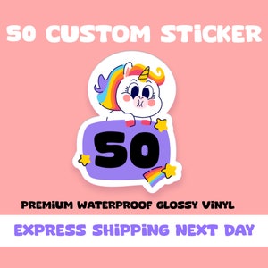 Paquete de 50 pegatinas de vinilo brillante troqueladas personalizadas: imprima y corte su diseño en cualquier forma / Pegatinas troqueladas impermeables personalizadas / Envío exprés