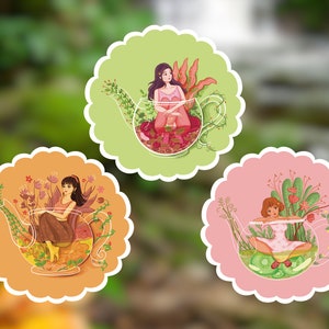 Spring Blooming Girl Holographic Die Cut Sticker - Spring Sticker | Vinyl-Aufkleber | Wasserfeste Aufkleber | Laptop Aufkleber