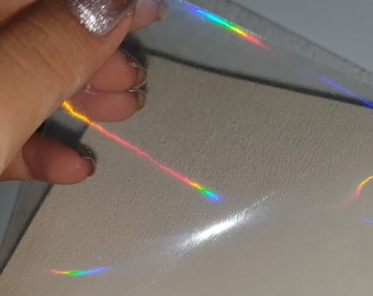Horizontal Oil Slick Rainbow Holographic Transparent Self Adhesive Overlay Film A4 Sheet - Vinyl Holographic Sticker