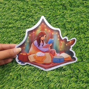 Gezellig wintermeisje met kat holografische gestanste sticker - vinyl sticker | Waterdichte stickers | Beste vriend cadeau | Laptopstickers