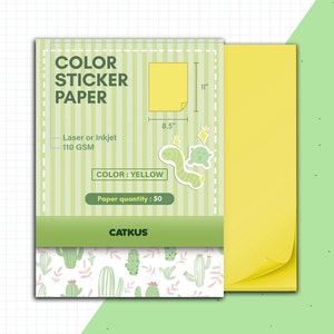 Neon Yellow Sticker Paper Laser Inkjet Printable Self Adhesive A4 - Fluorescent Sheets for sticker and Labels