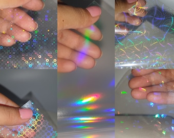 5 Pattern Holographic Transparent Self Adhesive Overlay Film A4 Sheet - Vinyl Holographic Cold Lamination Film for Sticker and Label