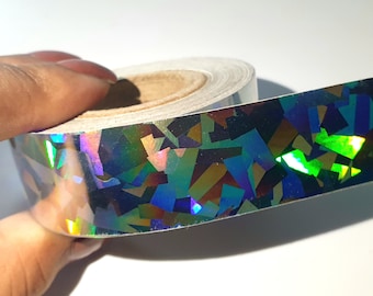 Broken Glass Silver Holographic Masking Decorative Reflective Tape 3/4" x 40 Feet