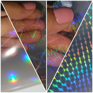 Película autoadhesiva holográfica transparente de 4 patrones (hoja A4) - Película de laminación en frío holográfica de vinilo para pegatinas y etiquetas